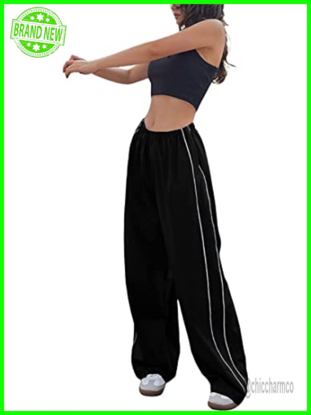 Women's Parachute Cargo Pants Elastic Waist Wide Leg Y2K Track Pants